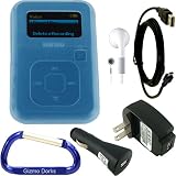 Combo Extreme: Rubberized (Blue) Silicone Skin Case, USB 2in1 Sync / Charging Cable, USB Car Charger, USB Wall / Travel Charger, Earphones, and Free Carabiner Key Chain for the SanDisk Sansa Clip+ Plus