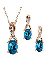 1.76 Ct Oval London Blue Topaz Gold Plated Silver Pendant Earrings Set