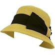 Ladies UPF 50 Beach Summer Sun Cloche Bell Bucket Big Ribbon Bow Hat Natural