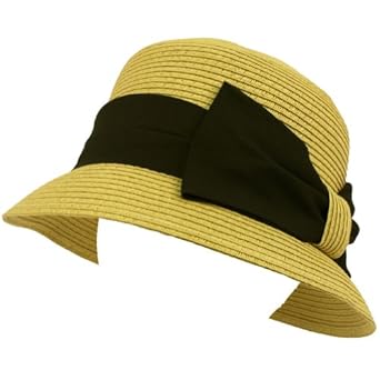 Ladies Upf 50 Beach Summer Sun Cloche Bell Bucket Big Ribbon Bow Hat Natural