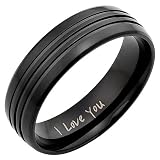 Brand New Mens Black Titanium Ring Engraved I Love You In Black Velvet Gift Box