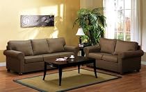 2 Pc microfiber fabric upholstered sofa and love seat set with rolled arms