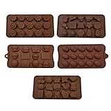 Hippih Cartoon Shaped Candy Molds, Chocolate Molds, Soap Molds, Silicone Baking Mold with Star, Happy Face, Robot, Bear, Figures, Fruits, Kids Toys (5 Pack)