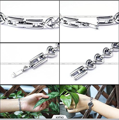 Women Ladies Crystal Charm Silver Black Heart Bracelet Wrist Quartz Watch