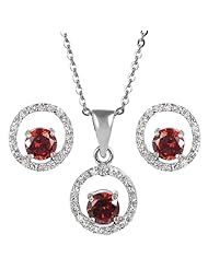 Alexandria Collection Sterling Silver Red Cubic Zirconia Round Jewelry Set