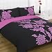 Funky Chrysanthemum Pink & Black Floral King Size Duvet Quilt Cover Bedding Set