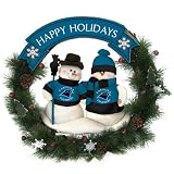 20" NFL Carolina Panthers Snowman Couple Christmas Berries and Pine Cones Wreath
