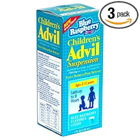 Children's Advil Ibuprofen Fever Reducer/Pain Reliever Oral Suspension, Blue Raspberry, 4-Ounce Bottles (Pack of 3)