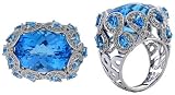Large 14K White Gold Ladies Diamond / Blue Topaz Ring. Sized to order