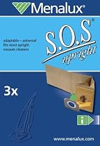 Menalux Universal SOS UP Pack of 3 Dustbags- Universal bag for Upright Cleaners