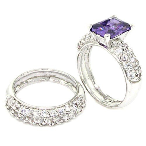 Classic 2-piece Wedding Set w/White & Amethyst CZs, pavé, Size 7 Classic 2-piece Wedding Set w/White & Amethyst CZs, pavé, Size 7