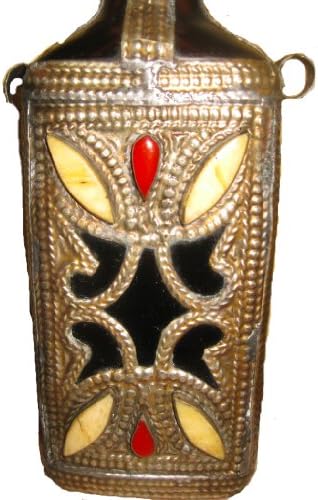 Vintage Moroccan Bottle with Camel Bone and Red Stone