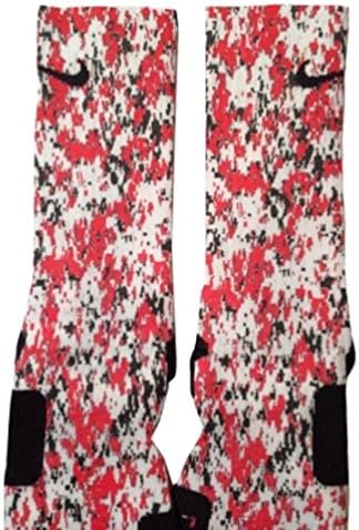League Ready Customs Men's Red, White, and Black Digital Camo Custom Elite Socks Large Red, White, and Black