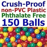 150 pcs Large 3.1" Crush-Proof non-PVC Phthalate Free Plastic Ball Pit Balls - Air-Filled in 5 Colors - Guaranteed Crush-Proof
