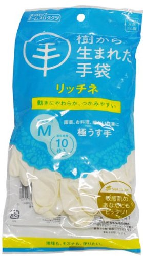 リッチネ 天然ゴム手袋 極うす手 M ナチュラル 10枚入