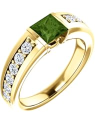 18K Yellow Gold 5.00x5.00mm Princess Cut Green Tourmaline and Diamond Ring -- LIFETIME WARRANTY