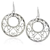 14K White Gold Diamond Cut Beaded Circle Earrings