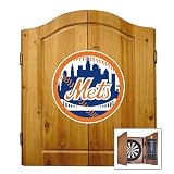 Imperial New York Mets Licensed Solid Pine Cabinet and Bristle Dartboard Set