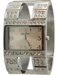 Narmi Womens Rhinestone Encrusted Bangle Watch - Silver