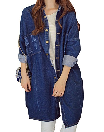 [CASA ROSADA] デニム ロングシャツ ダメージ加工 長袖 カジュアル オリジナルブレスレットセット