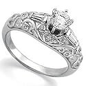 14K White Gold Vintage Style Diamond Engagement Ring (Center stone is not included)