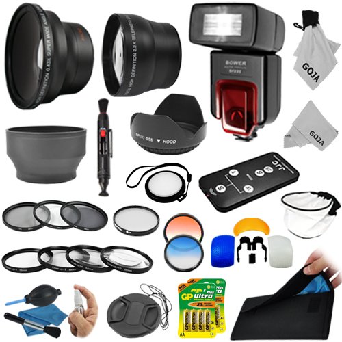 Complete Pro Accessory Kit for 58MM CANON REBEL and EOS Series Cameras including T3i T2i T1i XT XTi XSi 60D 7D - Includes: .43x Wide Angle and 2.2x Telephoto Lenses + Bower E-TTL Dedicated Flash + Remote Control + Filter Kit (UV CPL ND8) + Macro Close-Up Set + Tulip Lens Hood + Collapsible Lens Hood + Star Filter + White Balance and Center Pinch Lens Caps + 2 Color Filters + Filter Carry Pouch + Pop-Up and Soft Flash Diffuser Kit + Cleaning Kit + Lens Cleaning Pen + MagicFiber Microfiber Cloths