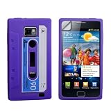 Alla Moda Porpora Blu E Bianco Retro Cassetta Cassette Tape Silicone Custodia Per Samsung Galaxy S2 i9100 Con Schermo Pellicola Protezionedi Yousave