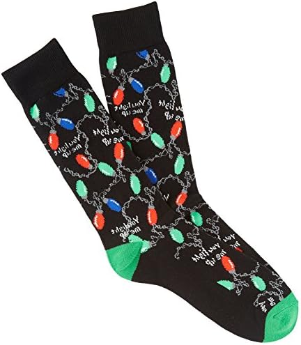 Tis' The Season Mens Christmas Lights Crew Socks One Size Black/green