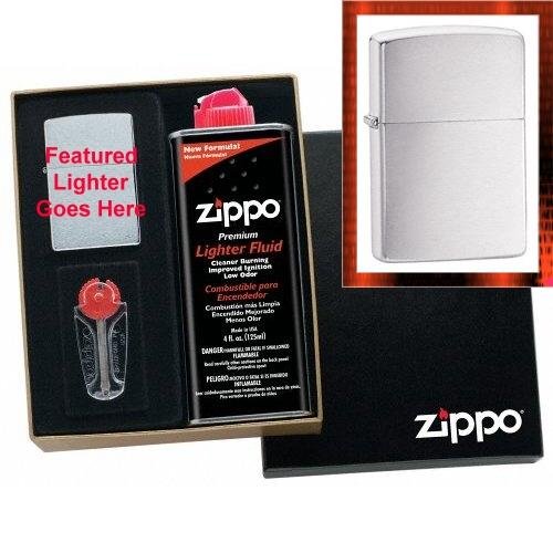 Brushed Chrome Zippo Lighter Gift Set