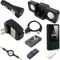 Ultimate Premium Accessory Bundle Combo for Microsoft Zune 80GB / 120GB Series MP3 Player: Black Silicone Skin Case Cover, USB 2in1 Data Sync Cable, USB Car Charger, USB Wall / Travel / AC Adapter Charger, 3.5mm Auxillary Retractable Cable, Belt Clip, Armband, Portable Foldable Speaker Dock, and a Screen Protector