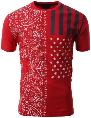 SMITHJAY Mens Hipster Hip-Hop American Flag Paisley T-shirt RED SMALL