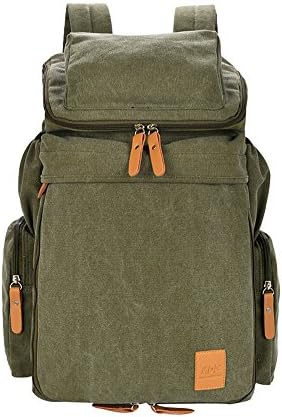 Ecokaki(TM) Retro Canvas Travel Hiking Daypack Schoolbags College Laptop Backpack Large Capacity Rucksack, Army Green