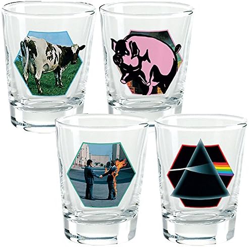 (Set of 4) Pink Floyd 1.5 Ounce Shot Glasses Featuring Pre-1987 Album Art