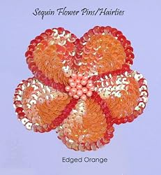 Sequin Flower Pin / Hair Tie ~ Edged Orange