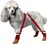 Doggie-Sox Sportsters (toy Size)/ Burgundy (also in Navy) Protective dog boots w/adjustable suspenders for dogs with small feet and front legs approx. 6 from floor to legpit. Foot portion approx. 2 fingers wide. (approx. 10 lbs. or less). 1 of 3-sizes.