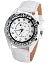 CaiQi Women Quartz Watch Leather Watchband Wrist Watch 587 Silver & White