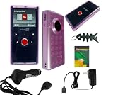Pink Durable Soft TPU Rubberized Skin Case Cover for Flip MinoHD Camcorder 2nd Generartion ( 120 Mintues , Newest Model Only) + Car Charger + Wall/ Travel Charger Screen Protector + Fishbone keychain