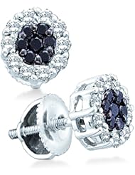 14k White Gold Black and White Round Diamond Channel Set Stud Earrings (1/2 cttw)