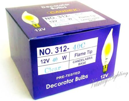 12V 40W Chandelier Light Bulb Flame Tip E12 12 Volts Incandescent Lamp Candelabra Base (25/pack)