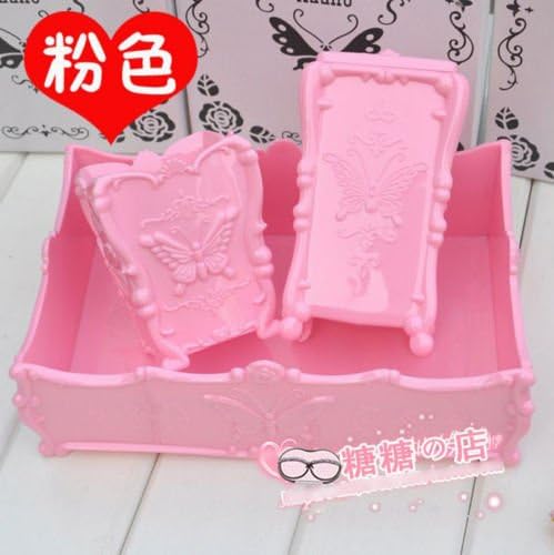 3x Acrylic Organizer Large Square Tray Makeup Brush Stand Holder Cotton Pad Case (Pink)