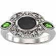 14K White Gold Onyx, Tsavorite (Green Garnet) and Diamond Ring