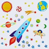from Outer Space Stickers Large Space Ship Wall Stickers, Boys Bedroom, Nursery, Kids Room Decor, Rocket and Outer Space Decals, Murals (Model XC-7045)