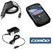 Black Flexible Soft Silicone Skin Case + Car Charger + Home Travel Charger for Blackberry Bold 9000 Smartphone