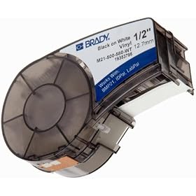 Brady M21-500-580-WT 21' Length, 0.5" Width, B-580 Permanent Vinyl, Black On White Color, BMP 21 Mobile Printer ID PAL And LABPAL Printer Label