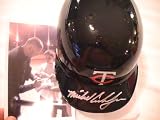 MICHAEL CUDDYER SIGNED AUTOGRAPHED MINNESOTA TWINS MINI HELMET W/ COA WITH PHOTO OF SIGNING
