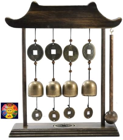 Zen Brass Wood Feng Shui Desktop Gong, Wind Chime, Free Buddha Eye Magnet, #1