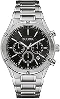 Bulova Classic Sports Men's Quartz Watch with Black Dial Chronograph Display and Silver Stainless Steel Bracelet 96B247