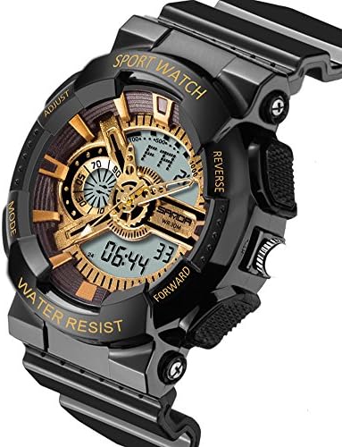 Boys Watch 7-10 Kids Digital Analog Quartz Electronic Alarm Stopwatch Waterproof Watches Black+Gold