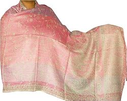 Wrap in Blend Silk with Wool Thread Flower Embroidery India 72 x 27 inches (jwstl304)