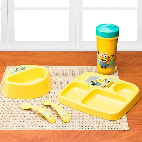 Kids Dinner Set Value Bundle With Sectioned Plate, Non Tip Bowl, Fork, Spoon, and BPA Free Sippy Cup Despicable Me Minions